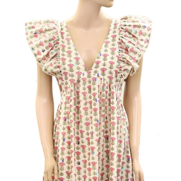 Saylor Anthropologie Floral Darya Maxi Dress Printed Cotton Lace Ruffle S 282025 - Picture 5 of 8